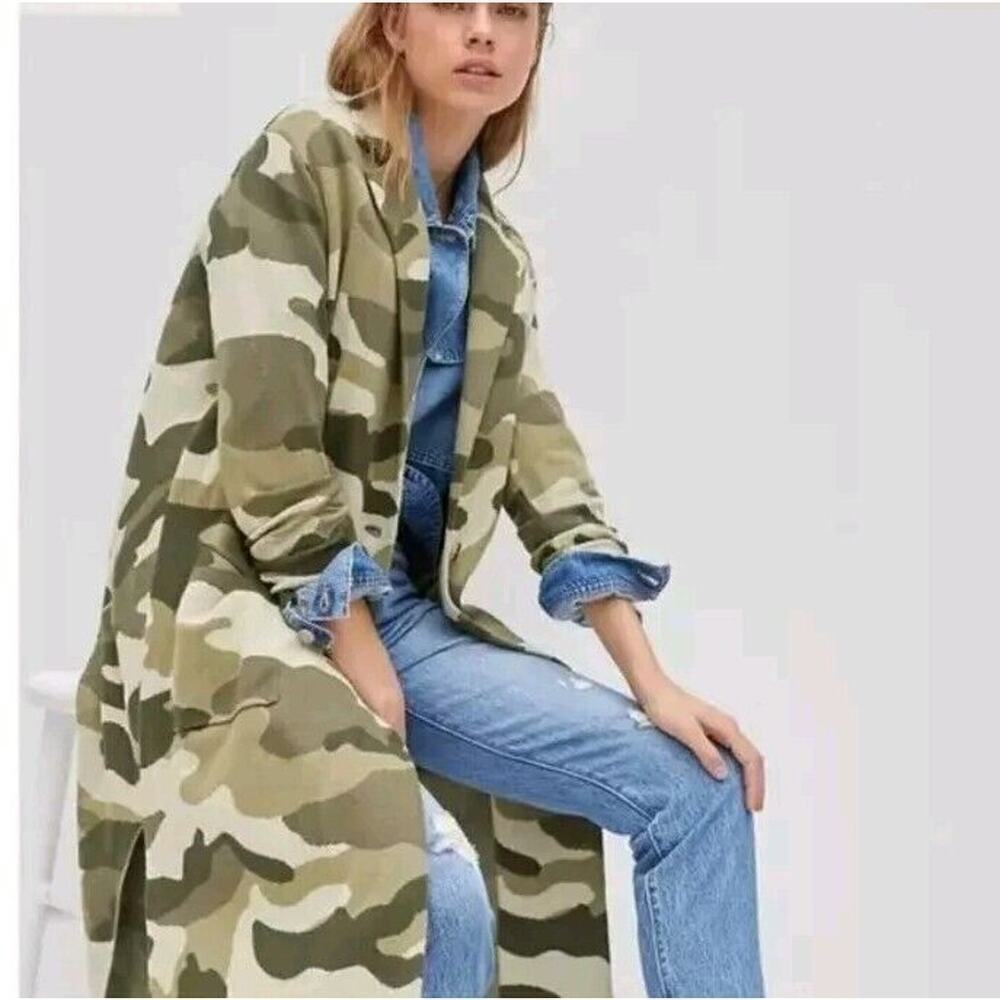 Maeve Anthropologie Kieran Camo Sweater Coat Small Green Motif Camouflage Floor